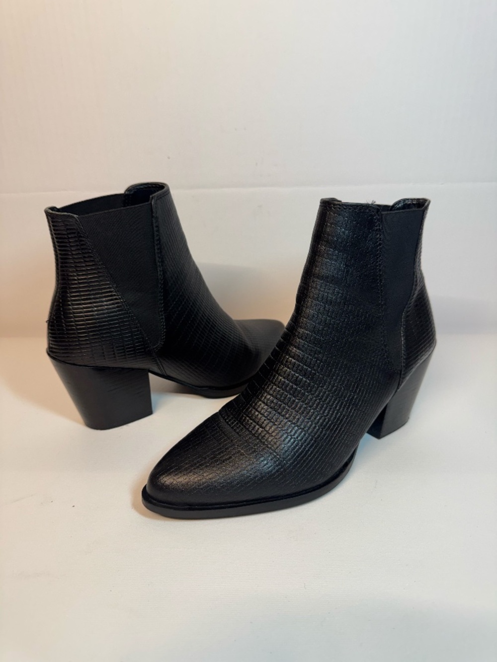Lascana Black Lizard Embossed Chelsea Ankle Boots Block Heel Size 7.5